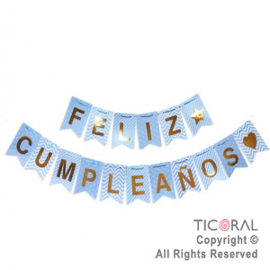 BANDERIN FELIZ CUMPLEAOS DISEOS TONOS CELESTE PASTEL x 1